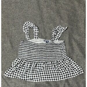 Freshman Women's Large Tank Top Black White Gingham‎ Smocked Peplum Ruffle Strap